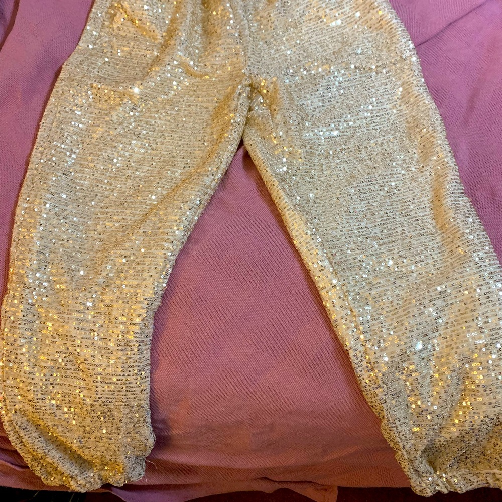 Champagne sequin ankle pants .  New .  Fully lined elastic waist